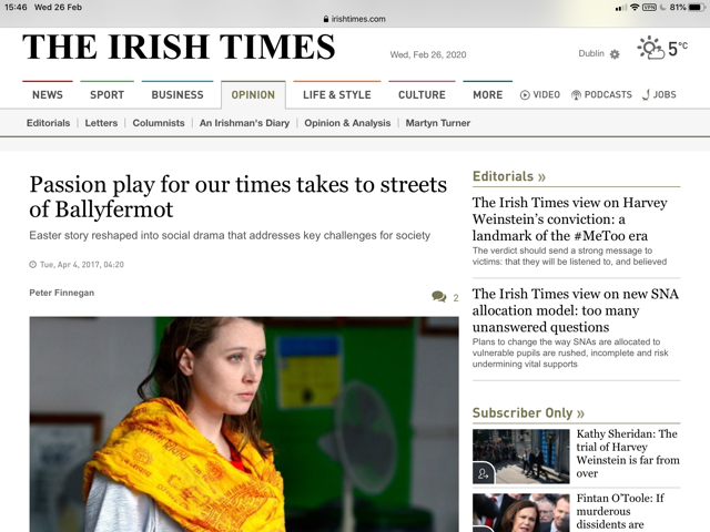 peterjfinnegan's tweet photo. WE need to invest as a society in culture and arts at community level and schools to explore issues, strengthen understanding of values and seed new thinking. #seanad2020 #vote4finnegan was proud of this Passion play https://t.co/17VAtJRe6w RT if you value power of the artist https://t.co/4jxucIx4Yx