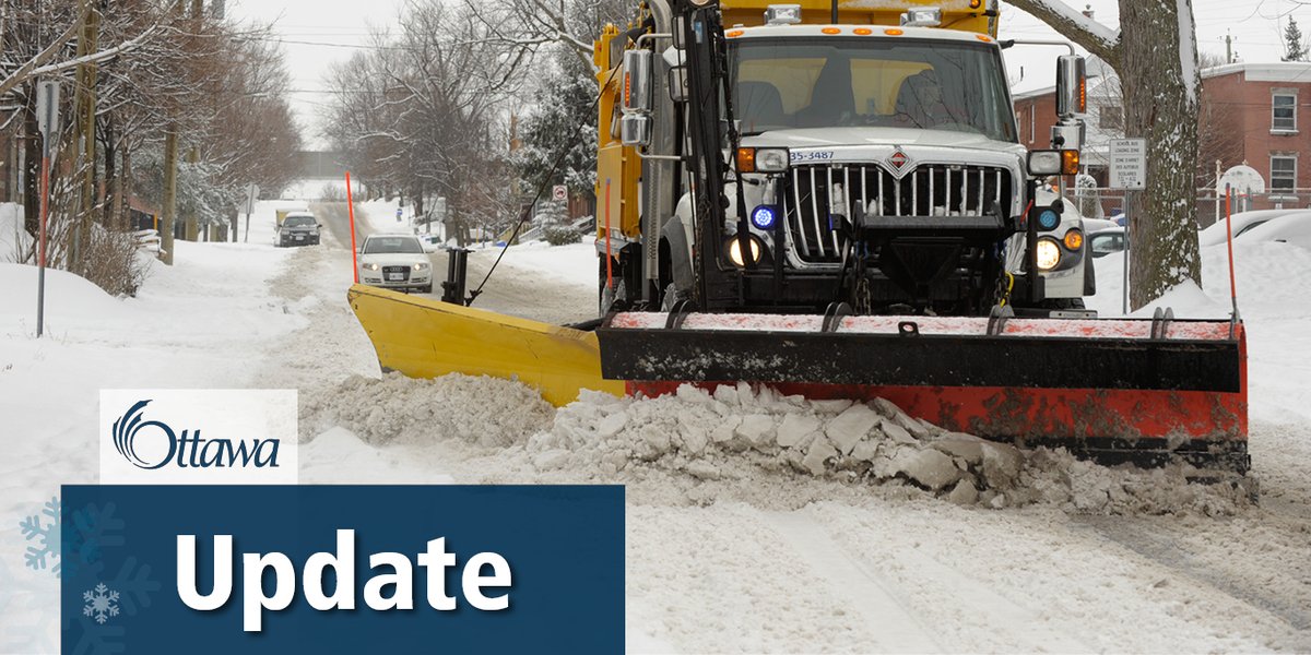 ottawacity's tweet photo. With snow expected to fall overnight and tomorrow, crews will be out clearing roads (12,700 lane kms) and sidewalks (2,300 km) in #OttCity. No winter weather parking ban is in effect tonight, but you can sign up to receive updates here: https://t.co/H9TBKonyWH #OttWinter https://t.co/swEJZajCwv