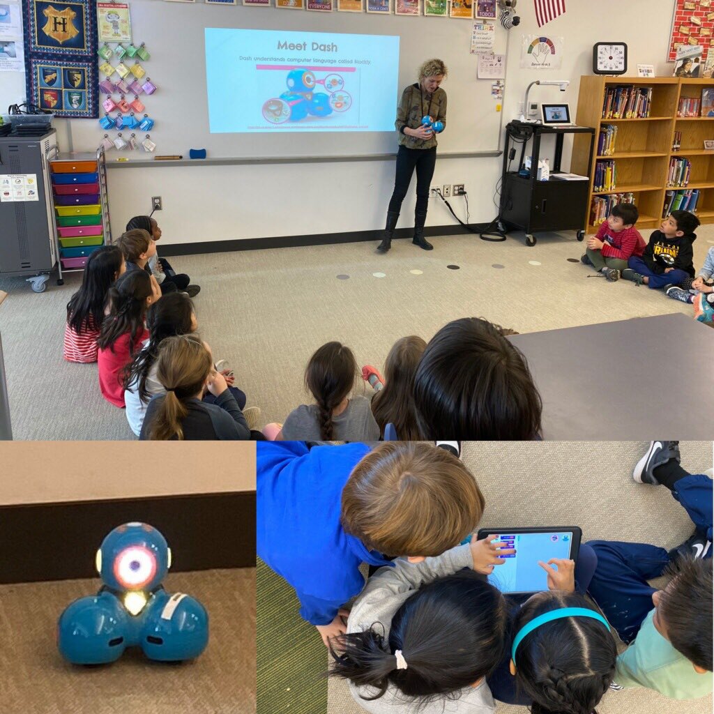 Ss in Ms McLellan’s 1st grade met Dash the robot today.  They learned a coding vocabulary word “Sequence” and used the Blockly app to create programs to tell Dash what to do! <a href="/BiblioBecky/">Ms. Kinney</a> <a href="/newton_ps/">Newton Public Schools, MA</a>