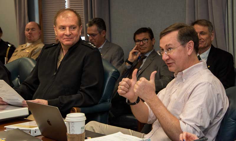 NPS_Monterey's tweet photo. Honored to have @USNavy / @USMC CLO @johnkroger and OPNAV N7, VADM Stuart Munsch on campus, Feb 19-21, for a series of discussions on the implementation of Education for Seapower (E4S) initiatives and the upcoming Education for Seapower Strategy. 

More: https://t.co/xyRF54KZ5X https://t.co/L4mVWsANkI