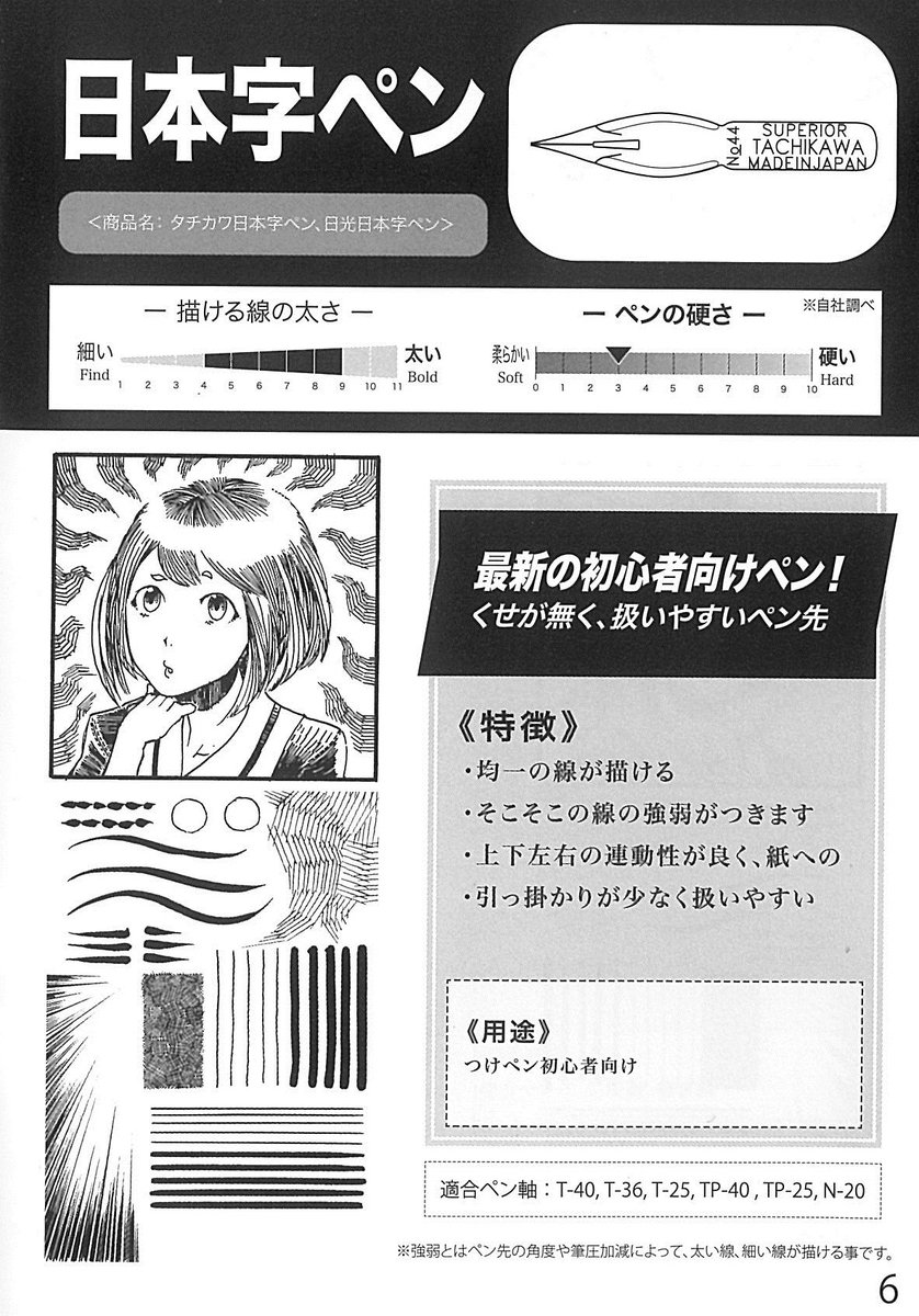 つけペンの会社 立川ピン製作所 ﾀﾁｶﾜ 日光 Amaneibuki 個人差が出ますので適格なお答えは出来ませんが 弊社スペック上では画像にあるサジペン ﾀﾁｶﾜt 600 日光 Nｻｼﾞﾍﾟﾝ が良いかと思います やや硬めですが 線幅は出やすいと思います サジペンは日本字