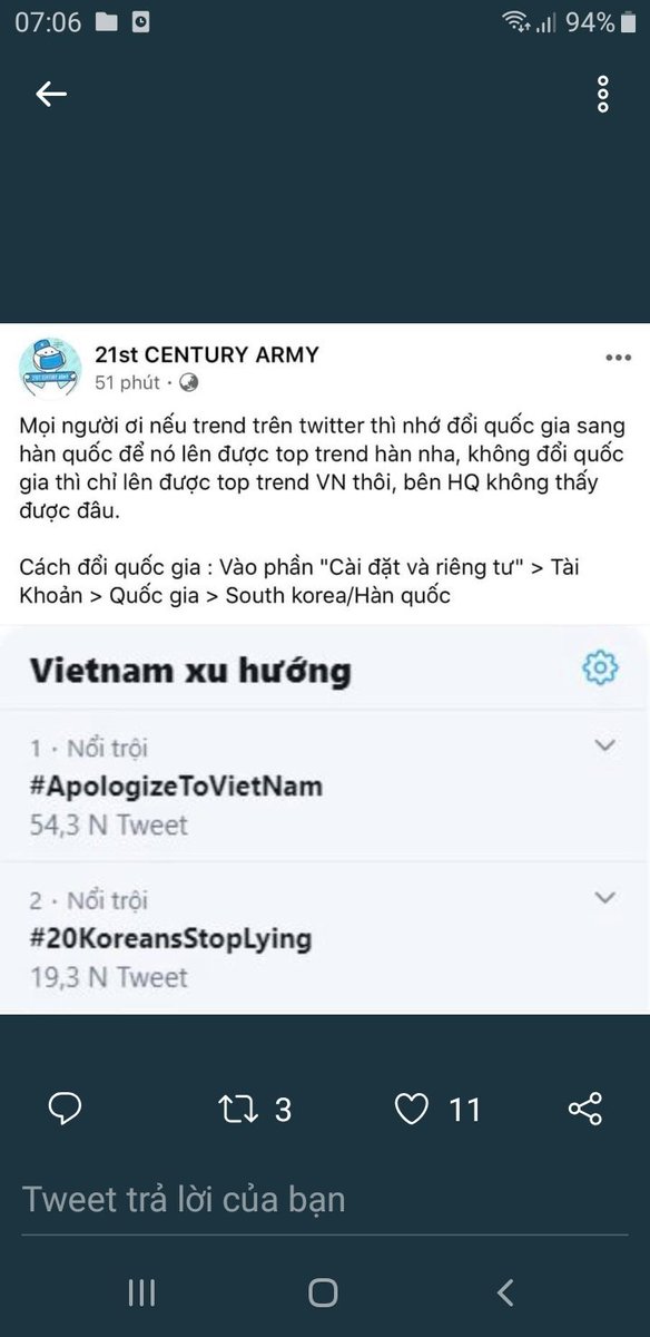 zefost127's tweet photo. Ae ơi nếu không đặt lại quốc gia thành Hàn Quốc thì lũ Hàn Xẻng sẽ ko thấy đc tweet với hashtag đâu ạ.  
#KoreansApologizetoVietnam 
#KoreansStopLying 
#Banhmi 
 #koreansapologizetovietnam https://t.co/8wbe1dbrSJ