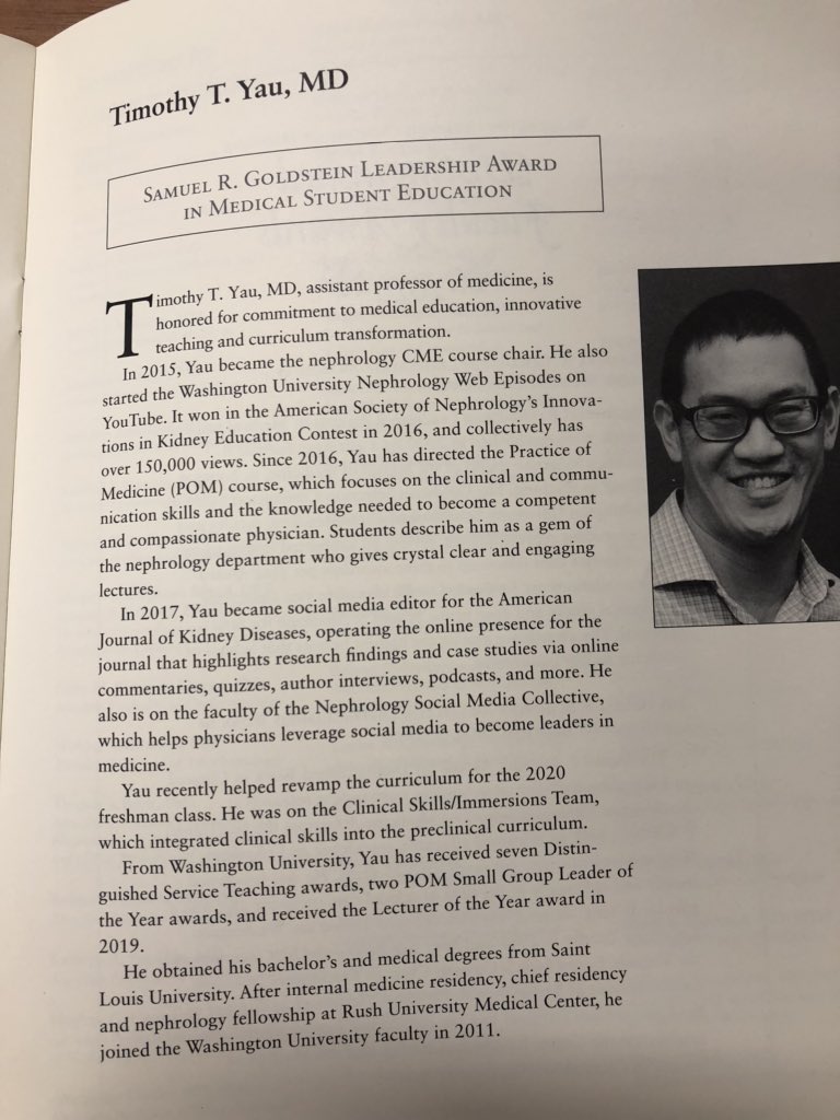 Congratulations Tim @Maximal_Change on the so well deserved Samuel Goldstein Leadership Award in Medical Student Education! #meded #nephforward @WUNephrology  @WUDeptMedicine @WUSTLmed