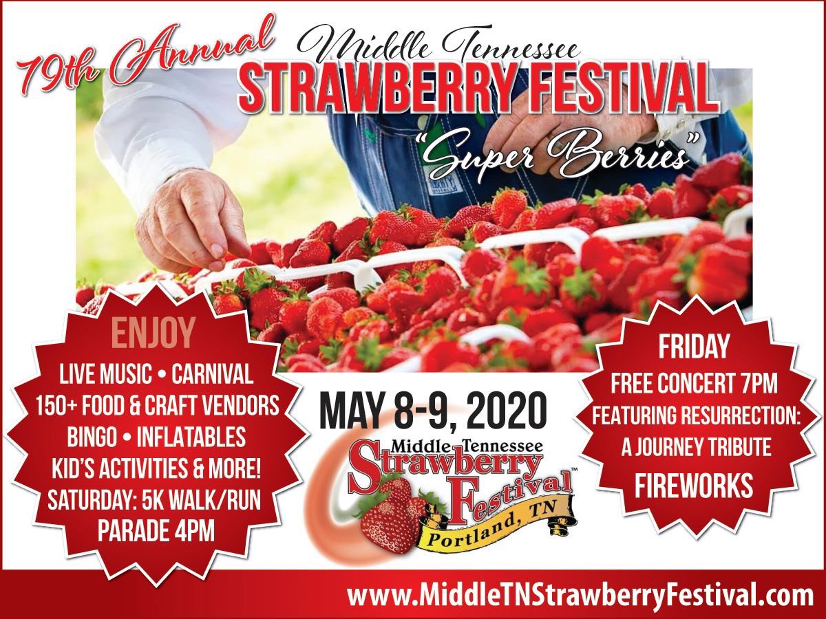 Portlandtncofc's tweet image. Retweet to help us spread the word! Middle TN Strawberry Festival in Portland, TN May 8-9! @visitsumnertn @ThePortlandSun @Tennessean @SmokeyBarnNews @wbkotv @FOXNashville @WKRN @WSMV @NC5 @GallatinNews @TNVacation @NashvilleTenn #festival