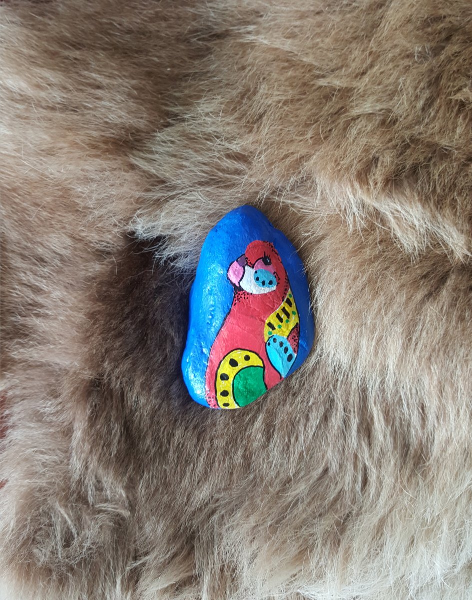 To our delight we found a special painted pebble from NSW Rocks hidden in the Nulla Nulla Gallery. The front had this beautiful painting of a budgie, with instructions on the back to ‘Keep or Hide Again.’

What do you think we should do with it? #SlimDustyCentre #NSWRocks