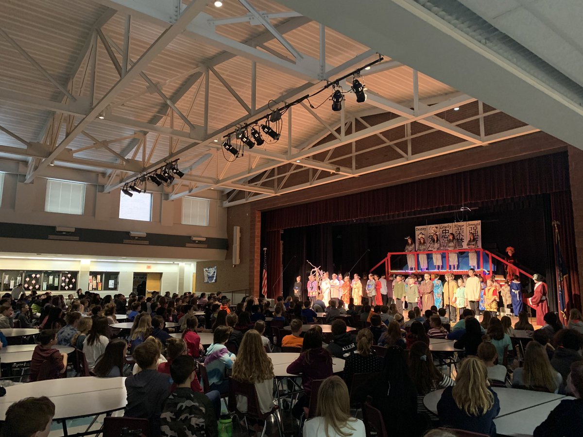 MacLeodAtNye's tweet photo. The Nye 5th Graders joined the 6th Graders at the Middle School to preview the MS musical performance “Mulan” this morning. Great performance by the cast and crew, and a great opportunity for Nye 5th Graders to support their LD peers while visiting their future school! https://t.co/CSI7H58mUA