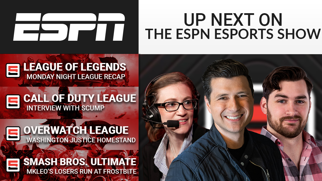 We are live with the latest episode of The ESPN Esports Show!

Tonight we will be diving into:
<a href="/LCSOfficial/">LCS</a> MNL
An interview with @Scump on #CDL2020
@Overwatchleague's Washington homestand
Newly signed <a href="/T1/">T1 VALORANT</a>'s <a href="/Mkleosb/">LG | CS3 MkLeo</a> clutch run at @Cometofrostbite

📺: twitch.tv/espnesports