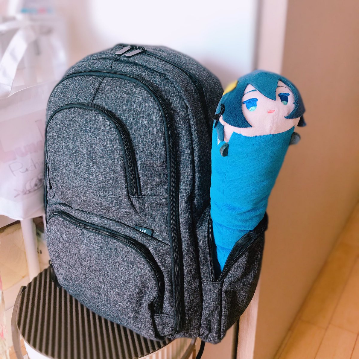 bag backpack blue eyes solo indoors blue hair no humans  illustration images