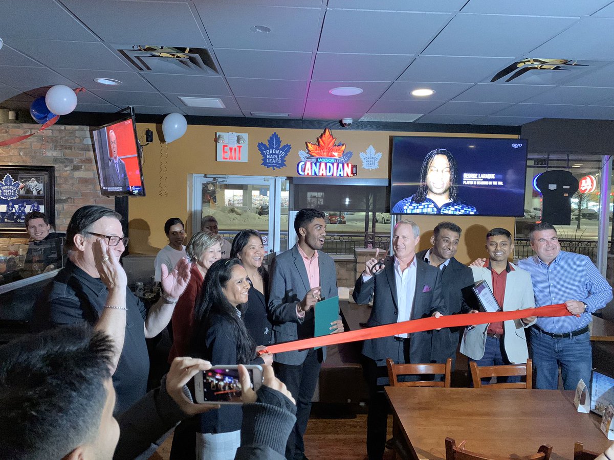 lisaforajax's tweet photo. Enjoying amazing wings at the grand opening of Wild Wing Ajax @goaheadgetwild on Harwood.  Congrats to owners, Mahi and Savan!
#ajax65 https://t.co/j5g4FBdgXX