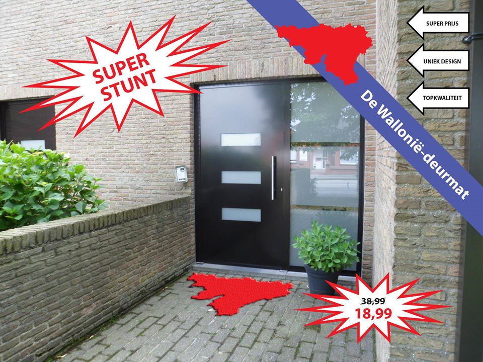 SaldenMark's tweet image. #STUNTPRIJS! Veeg je vuile schoenen af aan deze #Wallonië-deurmat! (enkel in Socialistisch rood) #PS #sp_a #PaulMagnette #België #satire