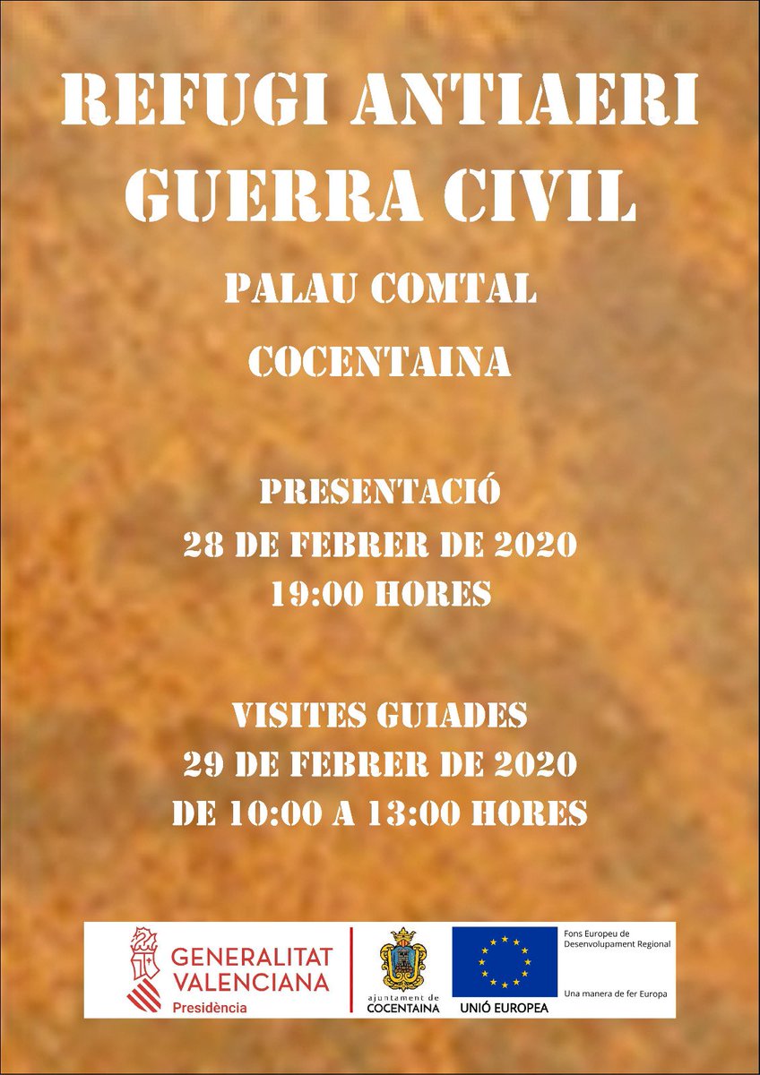 📢  L’ Ajuntament de #Cocentaina us convida a l’obertura del Refugi Antiaeri de la Guerra Civil ubicat al Palau Comtal. Serà aquest divendres i el dissabte hi haurà també visites guiades