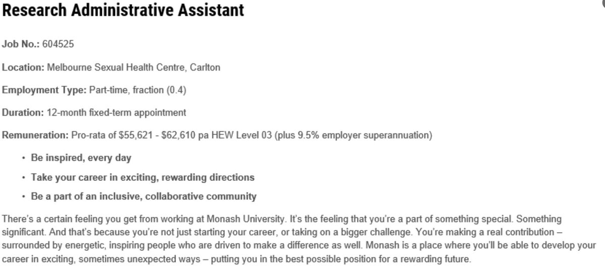 MSHC &amp; <a href="/CCSMonash/">CCSMonash</a> is hiring a new #research #administrative #assistant! If you or someone you know is interested in joining our team inquire here: bit.ly/37YWuwM   #sexualhealth