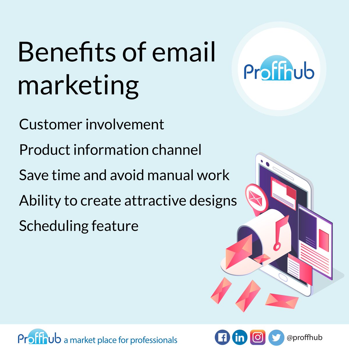 proffhub's tweet photo. Benefits of email marketing : 

#Proffhub #MarketPlace #Professionals #DigitalMarketing #DMskills2020 ⠀
#digitalmarketing #digitalinfluencer #digitaldrawing #digitalpainting #digitalillustration #digitalart #curtidasporcurtidas #digitalpratik #socialmediamarketing https://t.co/SJqkrykQEB