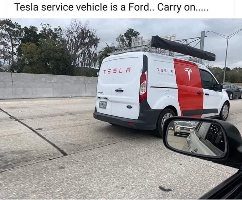 driversside's tweet image. The irony is not lost here #Tesla #Ford #TeslaServiceIssues