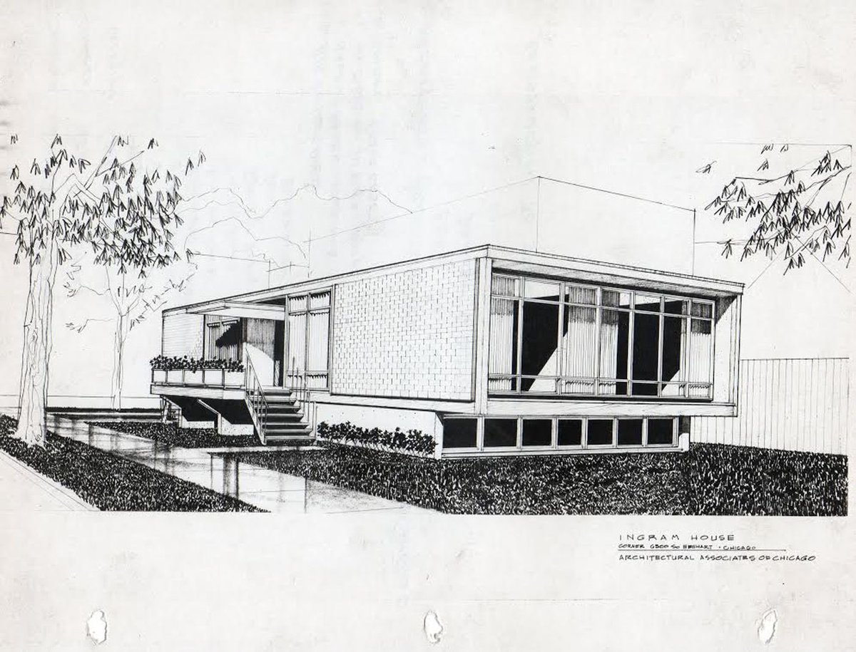 Roger Margerum, Dr. E.J. Ingram House (1959) Woodlawn, Chicago, ILAfter working for SOM and other Chicago firms, Margerum started his own firm there. His early commissions were primarily residential, like this Miesian house he designed on the South Side.
