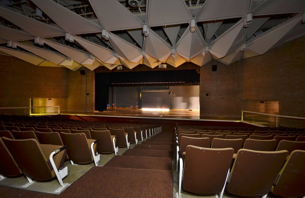 Roger Margerum, Kettering High School Auditorium (1978-81) Detroit, MIWith the angular auditorium addition at Detroit Kettering HS the influence of Margerum’s former mentor Walter Netsch becomes more clear. The skylights were boarded over when Kettering was closed in 2012.
