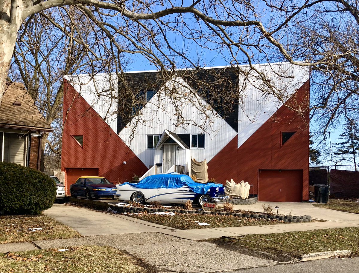 Roger Margerum, Margerum House aka 45 Degree Polygon House (2007) Jefferson-Chalmers, Detroit, MIMargerum’s last work was this retirement house he designed for him and his wife on Detroit’s East Riverfront, a geometrically complex and boldly graphic contrast to its neighbors.