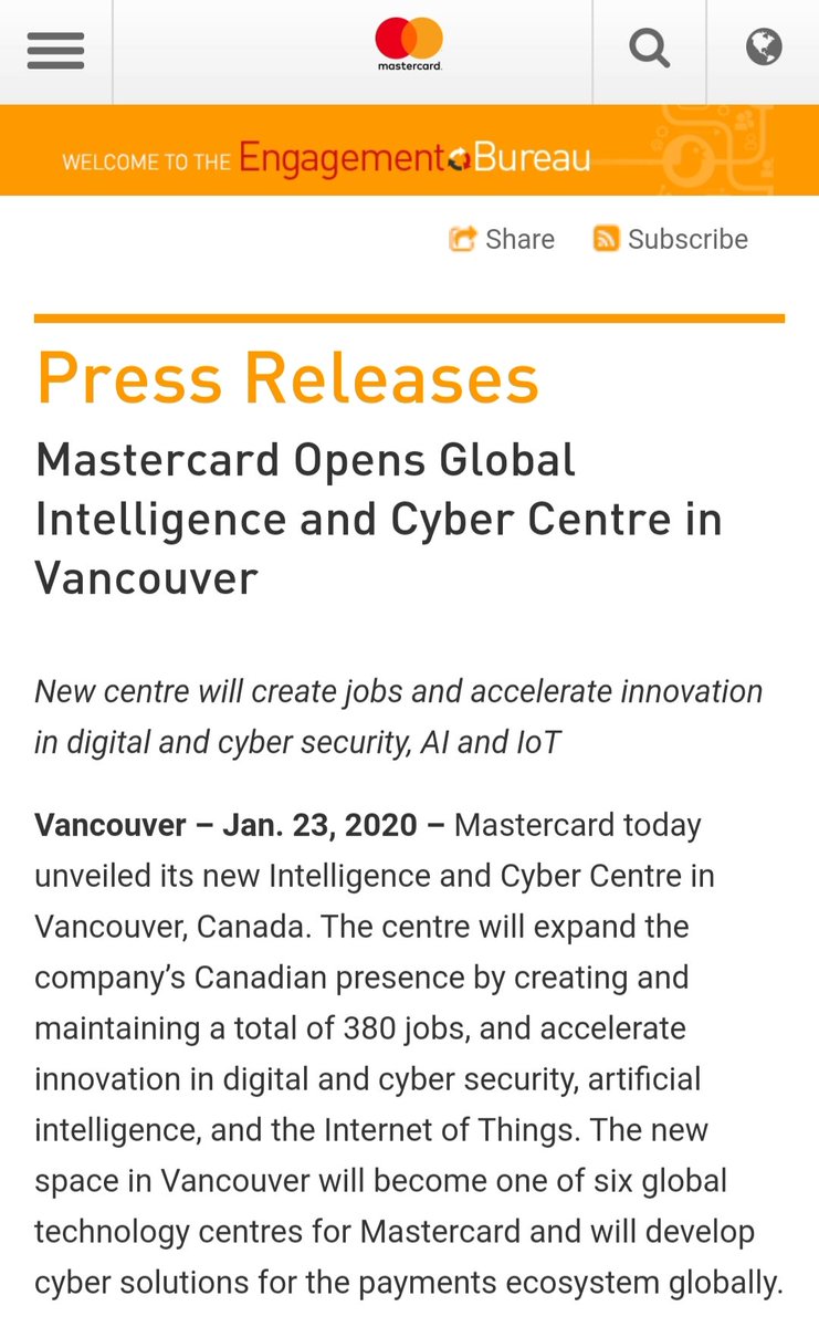 210) This was to help subsidize their newest of 6 Global Intelligence & Cyber Centres, which has been opened in Vancouver. It will also deal with artificial intelligence and the Internet of Things.
