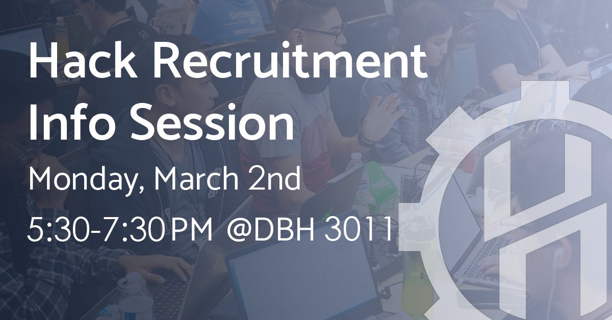 HackUCI's tweet photo. HackUCI 2020 might be over, but we're looking for new organizers! If you're interested in joining the team, check out https://t.co/ylwwcEapL2 for more info &amp; organizer applications. Plus, please come to our recruitment info session on Monday, March 2nd, 5:30 - 7:30 PM @ DBH 3011! https://t.co/OogneKyv8W