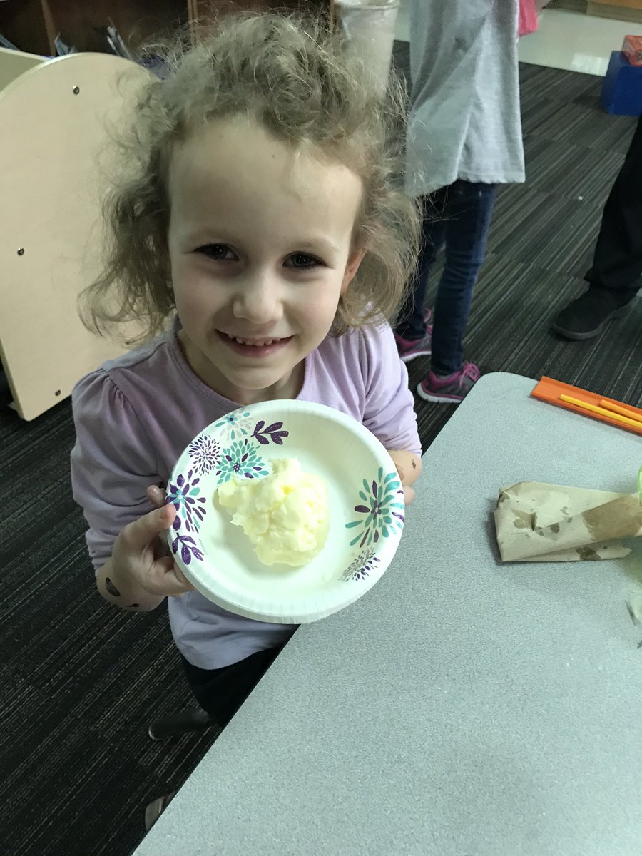 ksschaake's tweet photo. @ksschaake @WestyElemSchool 
Making homemade butter- going from a liquid to a solid. We had a blast shaking heavy whipping cream into a solid...BUTTER!!! https://t.co/r4G0jmg86w