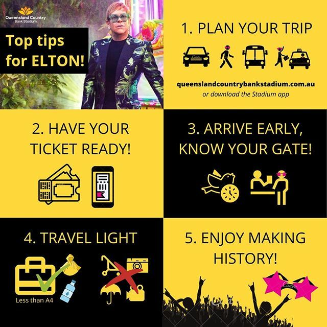 -Ticket holders: THIS ONE'S FOR YOU-

Elton John will be rocking the stage on Saturday night and we don't want you to miss a moment. Please:
1. Plan your travel
2. Have your ticket ready
3. Arrive early and know your gate
4. Travel light - bags must be s… ift.tt/2I5aFpr