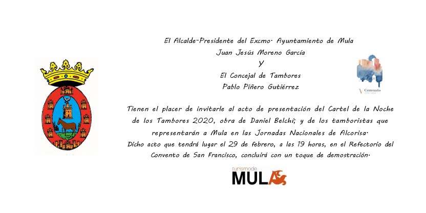Presentación del cartel La Noche de los Tambores 2020 y de los tamboristas que nos representarán en las Jornadas Nacionales del Tambor y el Bombo de Alcorisa los días 20,21 y 22 de marzo de 2020.