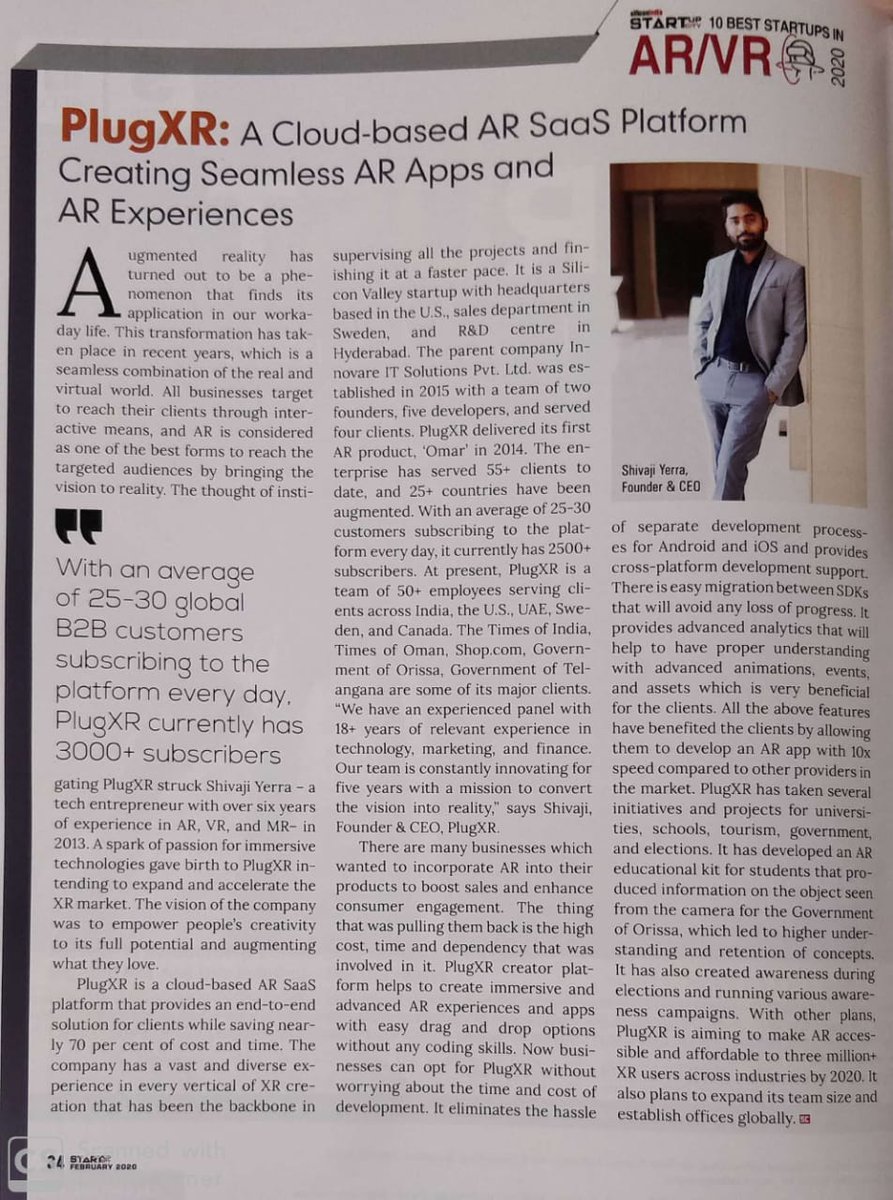 PlugXR's tweet photo. 😃🚀PlugXR is identified as one of the top 10 #startups in AR/VR.

https://t.co/LB95kl7InW

#plugxr #augmentedreality #top10 #arvrstartups #cloudbasedplatform #nocoding #platform https://t.co/y4W9GzgSVt