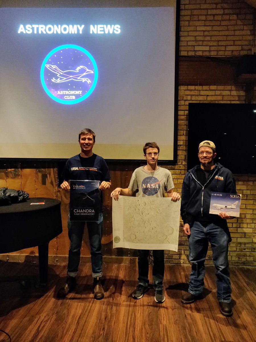 AstroUTSA's tweet image. Guess who won trivia at @AoT_SATX tonight?!? Big thank you to @Stardustspeck and Robert Reeves for the great presentations! 🌞🌑