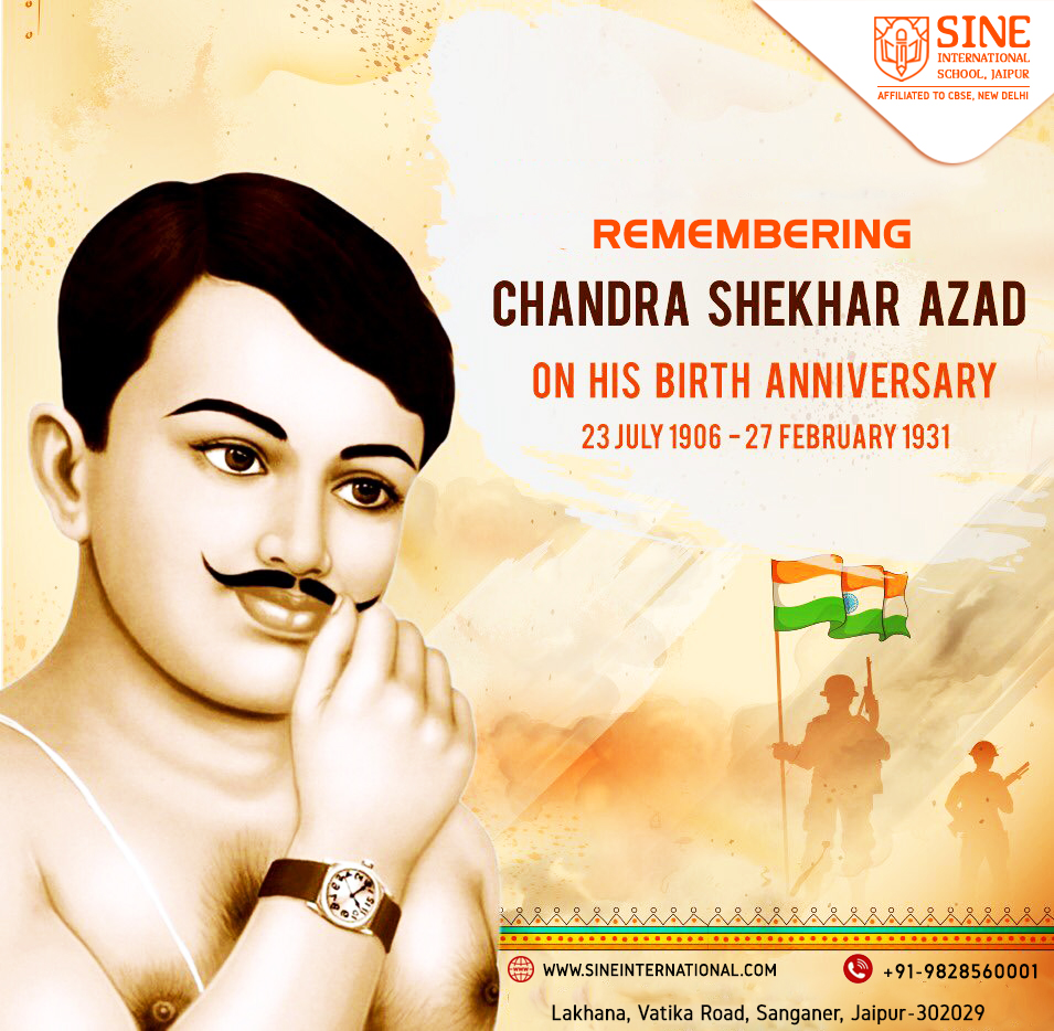 SineIntSchool's tweet photo. Sine International School homage to the fearless freedom fighter and revolutionary leader #ChandraShekharAzad on his martyrdom day. His contribution to the freedom struggle will be remembered by all for generations to come. 
#SINE #SineSchool #SineInternation #BestSchoolInJaipur https://t.co/fDLLdNg6cW