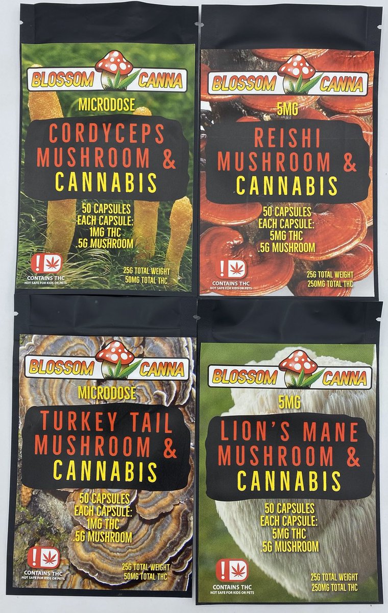 BlendingLlc's tweet photo. We are thrilled to introduce our new Brand: Blossom Canna.  These vegan capsules contain mushrooms and cannabis, for your health!  Only in Oklahoma.  #mushrooms #cannabis #reishi #cordyceps #lionsmane #turkeytail #adaptogens #medicalmarijuana #medicalcannabis https://t.co/RRsiwQNJyg