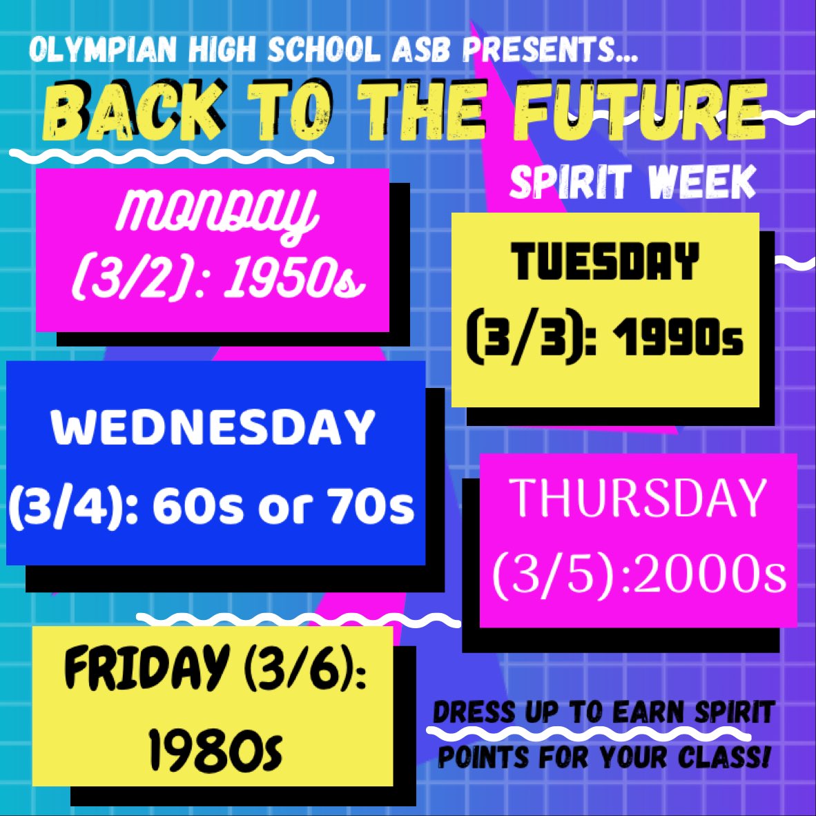 Our Back to the Future spirit week is next week! Don’t forget to dress up to earn spirit points for your class!!🕺🏽