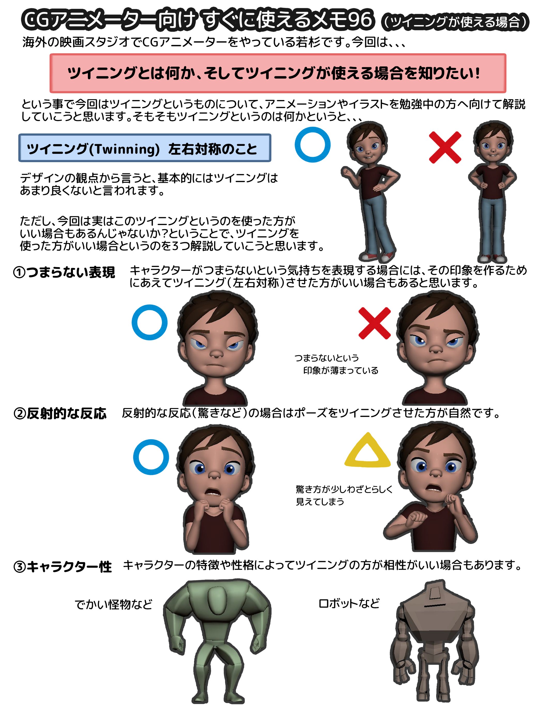わかすぎ 海外cgアニメーター ツイニング 左右対称 について キャラクターのポーズを考える際に左右対称は避けた方がいいというのは聞いた事がありますか この左右対称になっている状態の事をツイニングというのですが 今回は表現としてあえて