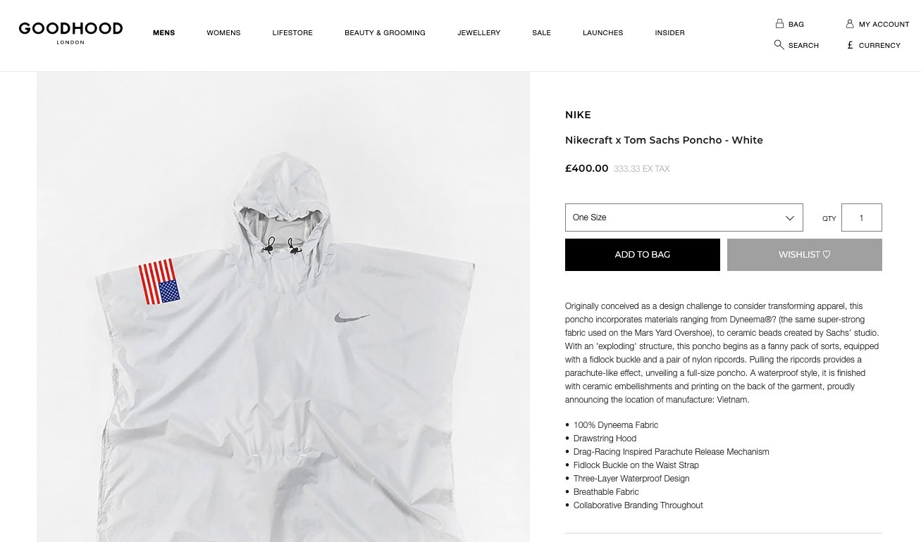 Tom sachs poncho release date cheap