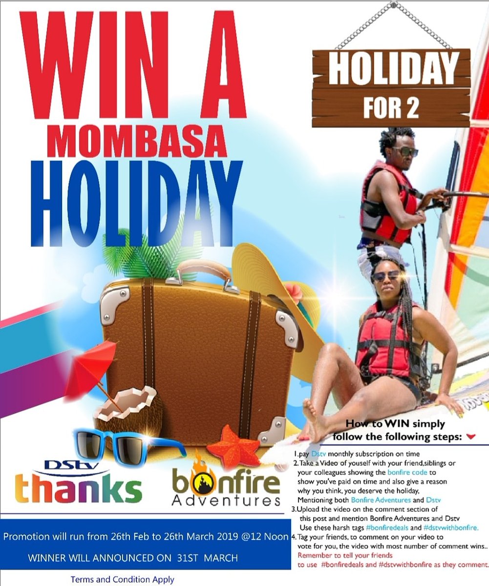 BonfireSafaris's tweet photo. WANT A FREE TRIP???Simply follow the steps below.😎😎 https://t.co/zSEWIIrkKO Dstv monthly subscription on time

2. Take a Video of youself with your friend,siblings or
your colleagues showing the bonfire code 
to show you've paid on time and also give a reason why you think, https://t.co/JElaiIAoNN