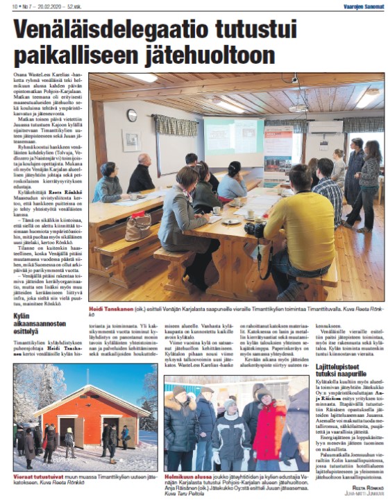 @WasteLessKRS study tour to North-Karelia, particulalrly our second day in #Juuka & #Timanttikylät was reported in Vaarojen Sanomat! @UniEastFinland @msl_fi @SYKEint @jatekukko  @KareliaCBC