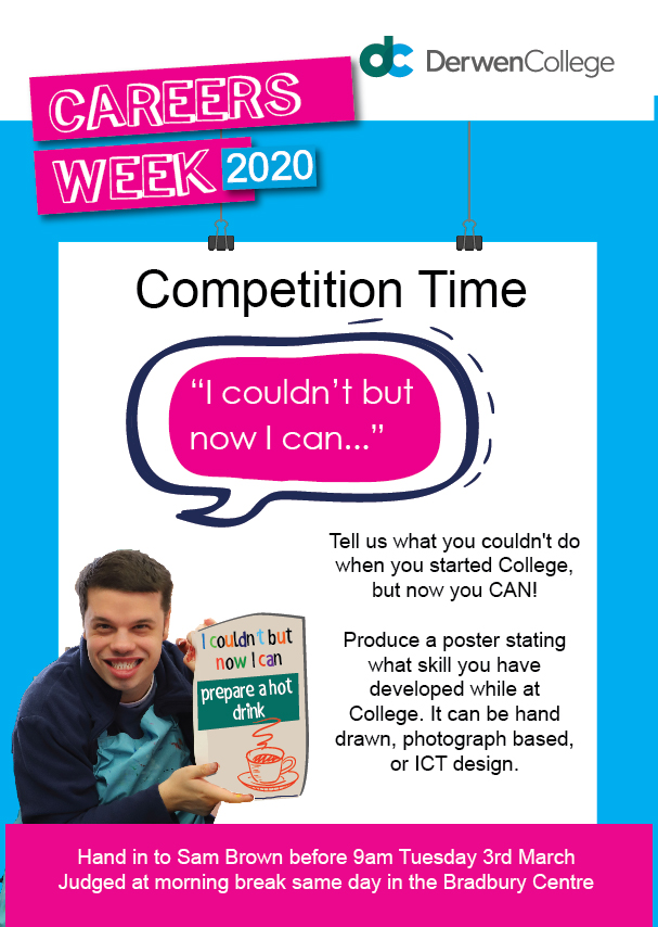 DerwenCollege's tweet photo. Next week is @CareersWeek and @DerwenCollege has career focused activities all week, including our 'I couldn't, but now I can ...' poster competition. Judging on Tuesday! https://t.co/vuiAVvupUD #NCW2020 https://t.co/tegfQlKEMF