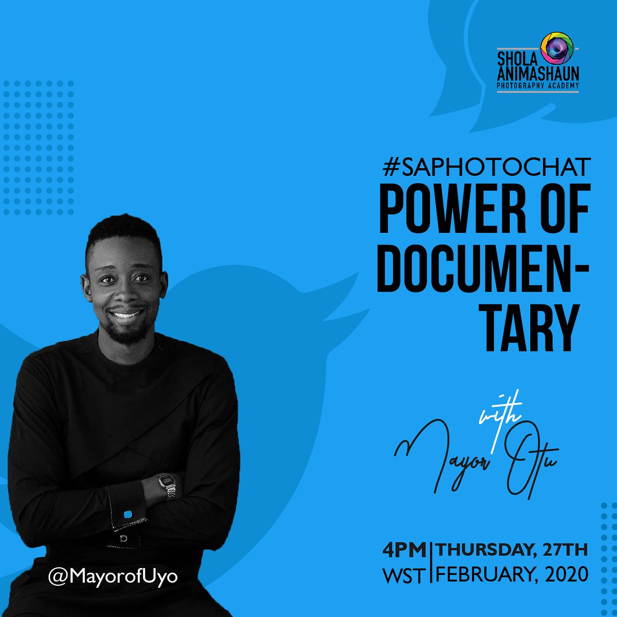 saphotoAcademy's tweet photo. ARE YOU READY!!!!!!!!
It about to go down in less than 3hrs we would be here learning with the amazing documentary photographer @MayorOfUyo ...You definitely don't want to miss this😁😁
#SAPhotoChat https://t.co/2YojrBJS2H