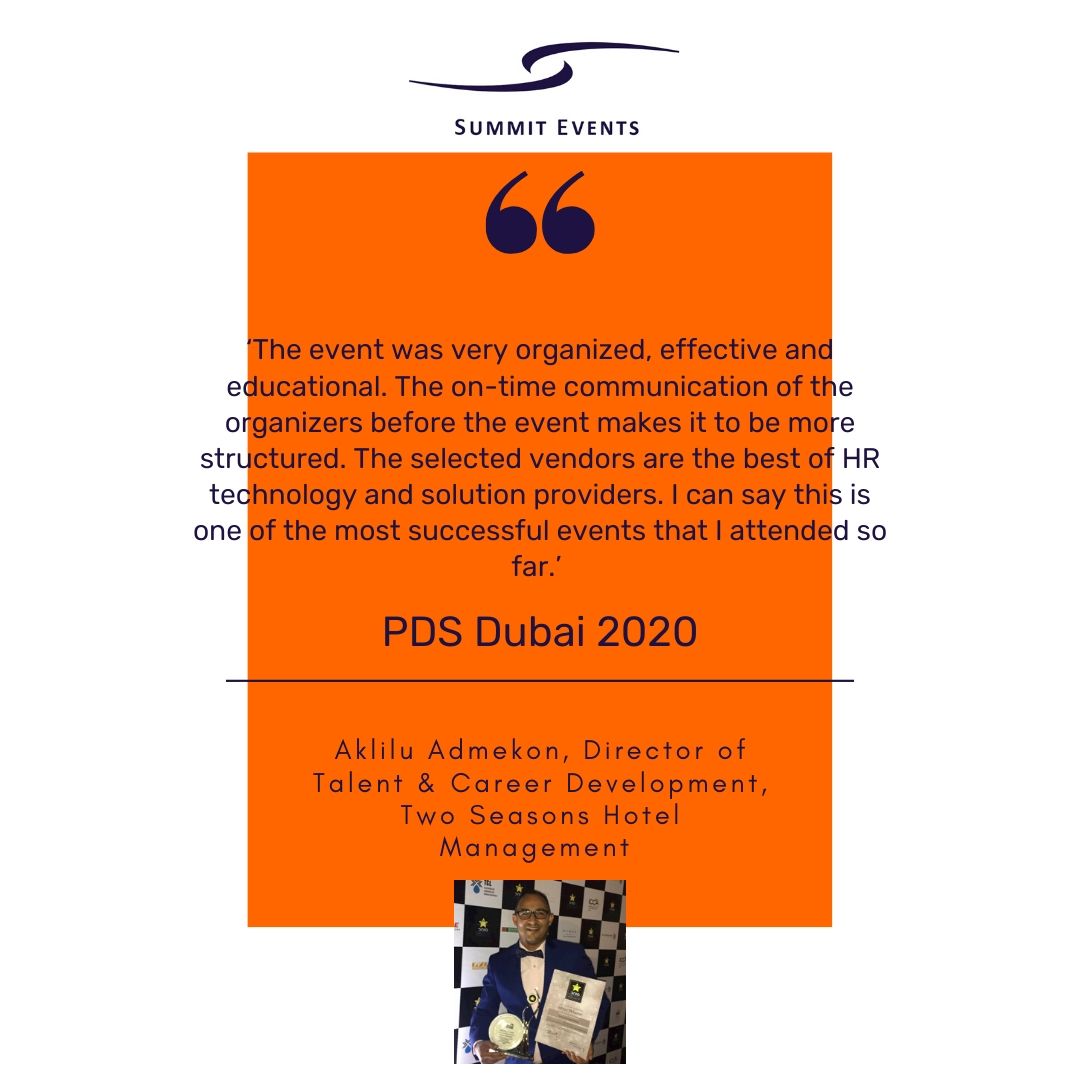 Feedback from our #PDSDubai20 attendees
We are delighted with the brilliant feedback from the 3rd PDS Summit in Dubai. We can't wait to welcome new and old faces next year - don't hesitate to get in touch for more information
#HRevents #HRcommunity

ow.ly/wP5F50yxlvm