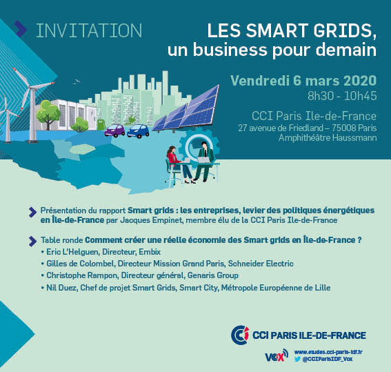 Comment créer une réelle économie des #SmartGrids en France ?

Pour répondre à cette question <a href="/EricLHELGUEN/">Eric L'Helguen</a>, directeur d’<a href="/EMBIX4Cities/">EMBIX</a>, sera présent lors d’une table ronde à la @CCIParisIdF_Vox le vendredi 6 mars.

Invitation : weezevent.com/smart-grids-le…