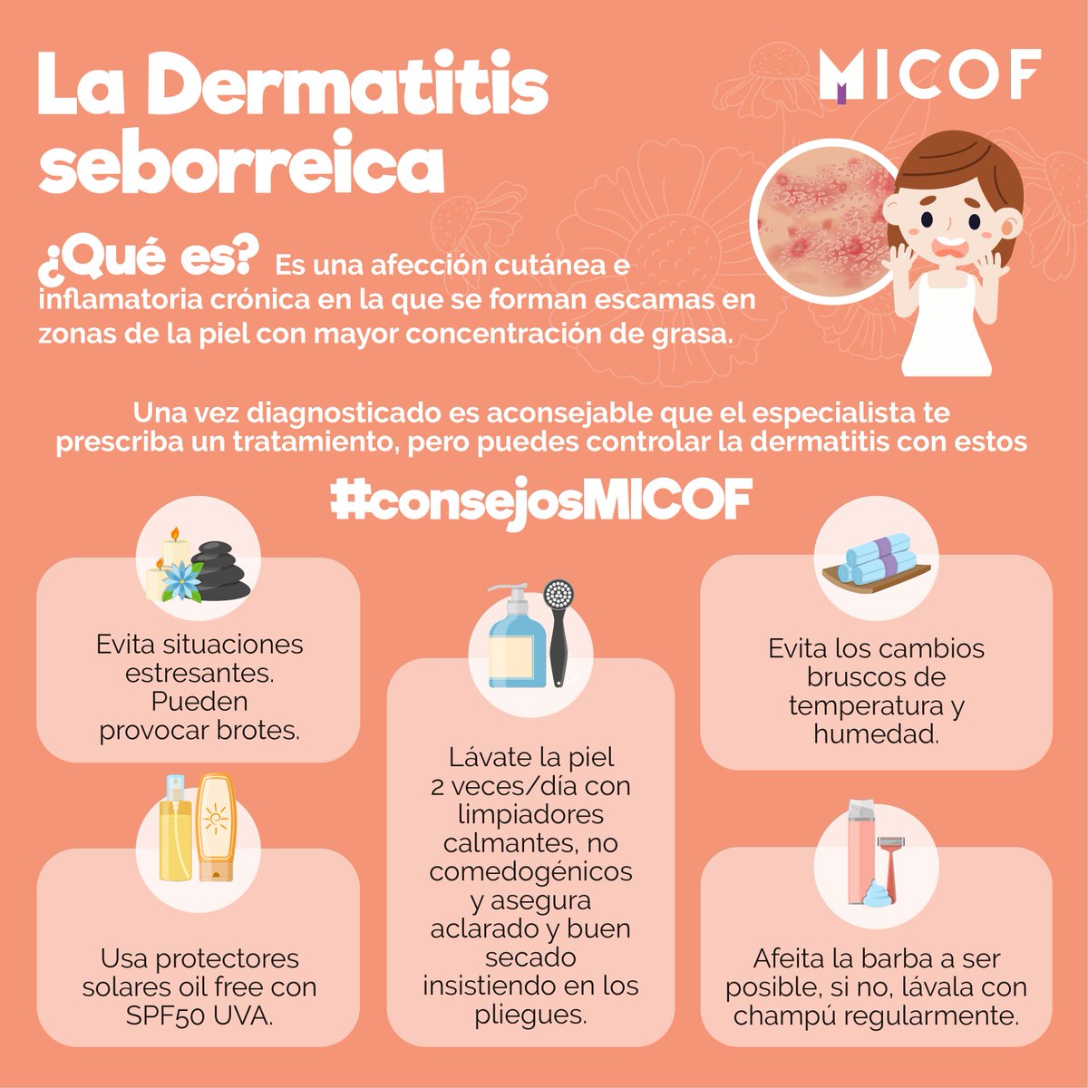 esta noche Menstruación Recientemente Micofvlc on Twitter: "¡Buenos días! Se habla mucho de la dermatitis  atópica, pero ¿sabes lo que es la dermatitis seborreica? 🤔 Si la sufres,  estos #ConsejosMICOF te ayudarán a controlarla junto con