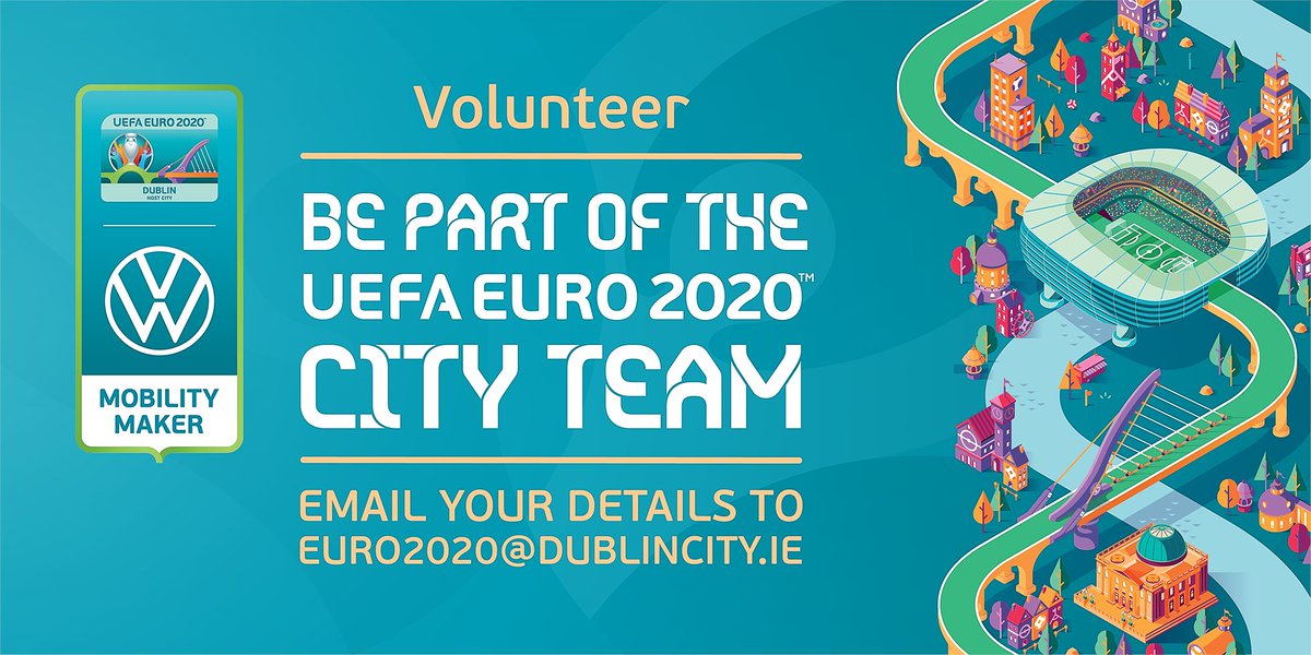 DubCityCouncil's tweet image. Help create a special atmosphere for all fans! Become a #EURO2020 Volunteer today &amp;amp; get involved. Register at euro2020@dublincity.ie 
#Volunteers #MobilityMaker