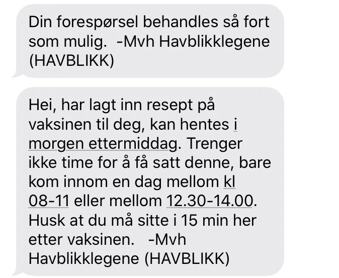 Ja, jeg er redd for #coronavirus 
Mulig jeg overreagerer, men F har redusert immunforsvar, og han er heller ikke i stand til å ta nødvendige forholdsregler. Nå får han Pneumokokkvaksine (som ikke beskytter, men som FHI anbefaler til utsatte grupper). #downssyndrom #løvemammatweet