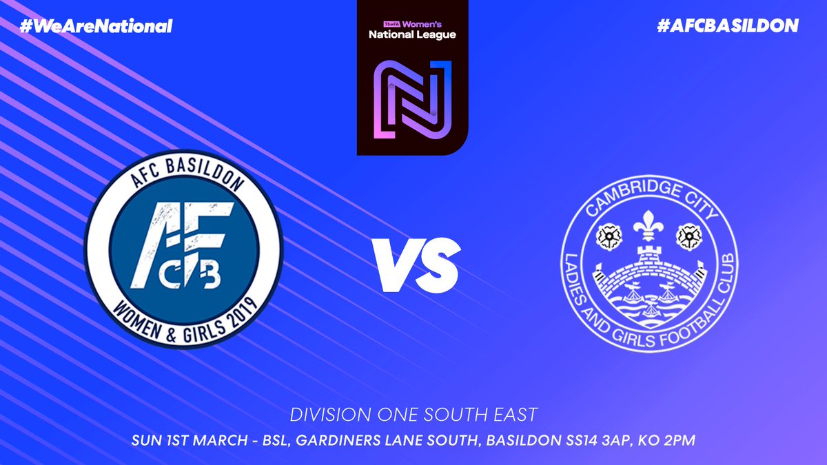 hashtagutdwomen's tweet photo. The first team look to continue their fine run of form this Sunday as they take on @cambscitygirls in the @FAWNL Div One SE. 

A change of venue for this game, which will be played at Basildon Sports &amp; Leisure.

KO - 2PM

Entry Free

#AFCBasildon
#WeAreNational
#OneClub
#Basildon https://t.co/zl624o9KGH
