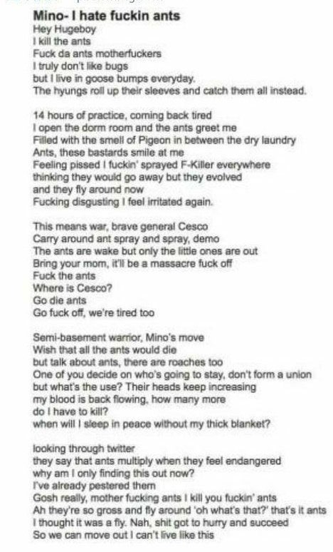 mino wrote a whole ass diss to fucking ANTS