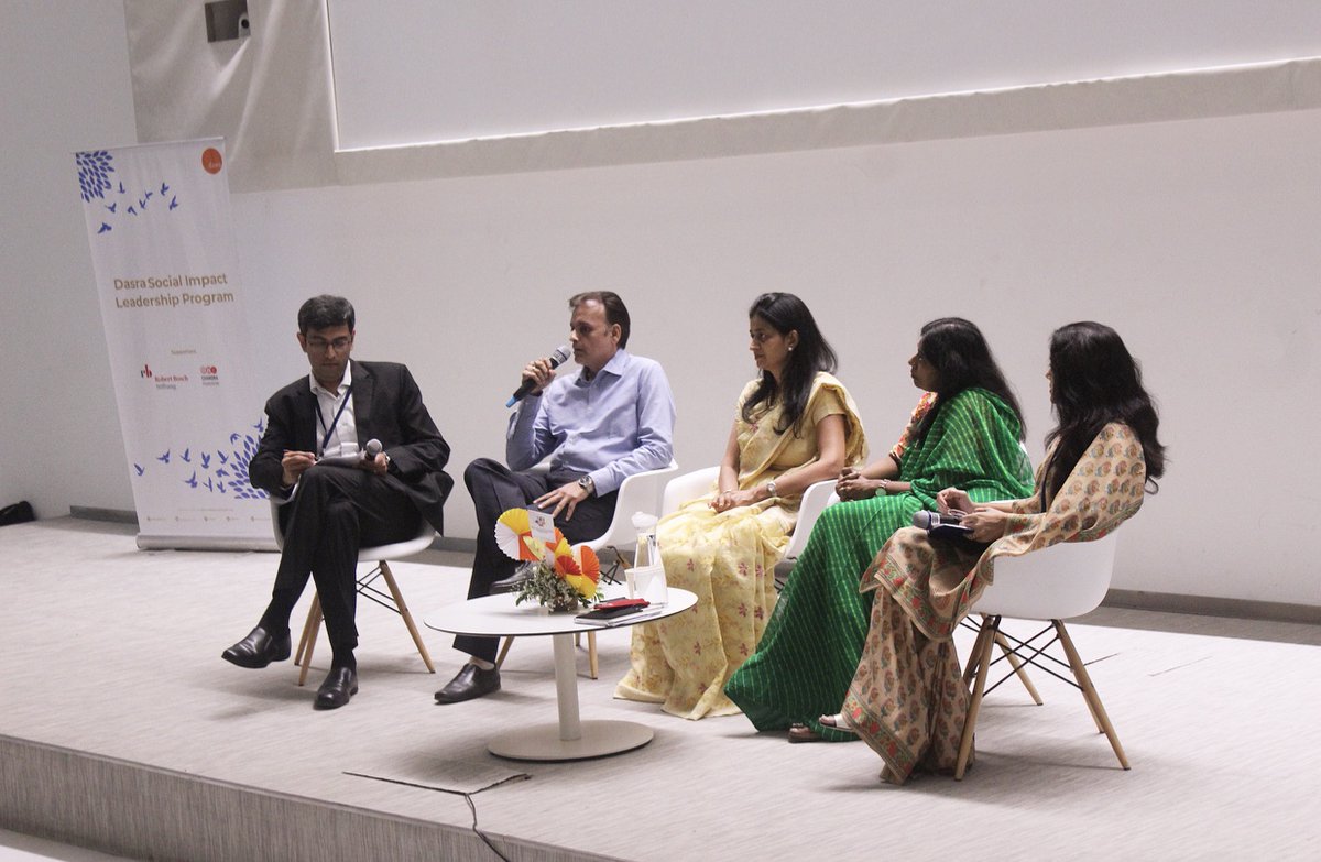 dasra's tweet photo. @Industreefdn @ecfindia @idr_online @1947Partition @ArthanCareers @BarefootCollege @FMCHIndia @FMCH_CEO @MyChoicesFDN @sudhau @StJudeChildCare @IndiVillage @AshokaCSIP @AdhyayanEd @Janaagraha1 @paddymishrra @caps_asia @BoschStiftung @KathaIndia @Shram_Sarathi @Vrutti_Catalyst @Muskaan_Dreams @INSEAD @educate_girls @NeeraNundy @MSF_ChalkLit @Saathealth1 @aartimadhusudan 'How to enable scaling through technology?' and more, as Tejas from @dasra engages with Priya Agarwal (@Antarangtweets), Vanessa D'Souza (@SNEHAmumbai), Nitin Aurora (@MagicBusIndia) and Rekha Koita (Koita Foundation). #DSILP #SocialImpact https://t.co/iVkw8FVw1a