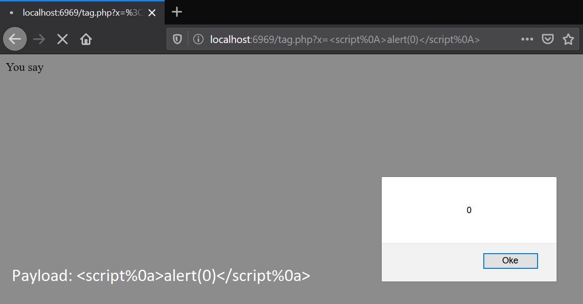 Bayufedraa's tweet image. #BugBounty #BugBountyTips #XSS
If the program replace all user input in the tag (ex: &amp;lt;h1&amp;gt;,&amp;lt;script&amp;gt;,etc.) into blank you can add &quot;Line Feed (%0a)&quot; before closing tag for bypass (ex: &amp;lt;script%0a&amp;gt;,&amp;lt;/h1%0a&amp;gt;)

ex:
&amp;lt;?php
   echo &quot;You say &quot; . preg_replace(&quot;/&amp;lt;(.*?)&amp;gt;/&quot;, &quot;&quot;, $_GET[&apos;x&apos;]);
?&amp;gt;