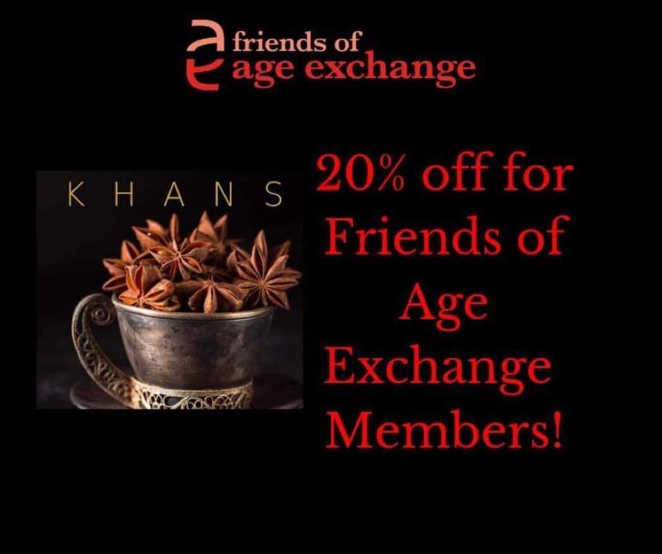 Did you know that Friends of Age Exchange can benefit from a 20% discount at #KhansBlackheath on Monday's, Wednesday's and Thursday's?*

Find out more about becoming a Friend of Age Exchange at age-exchange.org.uk/get-involved/f…

*offer excludes special events and banquet nights