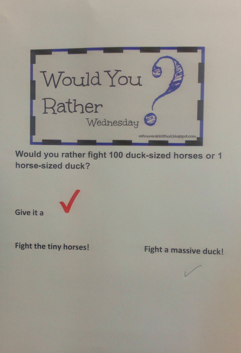 CorkLifeCentre's tweet photo. #WouldYouRather We're doing our pre exams this week @CorkLifeCentre so felt a truly ridiculous question was needed for some light relief #tinyhorses #largeducks https://t.co/FDqOvo9Za4