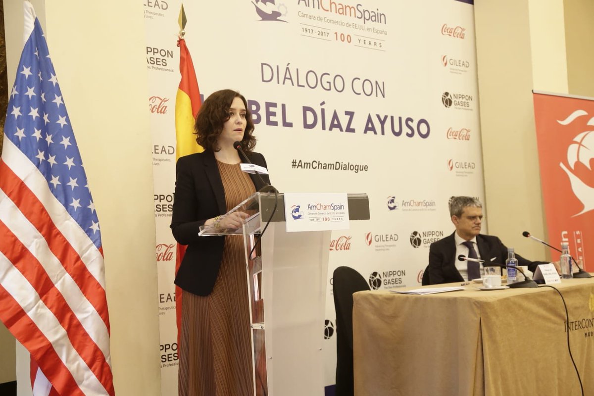AmChamSpain's tweet photo. Isabel Díaz Ayuso, Presidenta de @ComunidadMadrid, en nuestro #AmChamDialogue: “Desde la Comunidad de Madrid nos oponemos a la #tasagoogle. Nos parece contraproducente.” @IdiazAyuso https://t.co/EfxViSVRRs