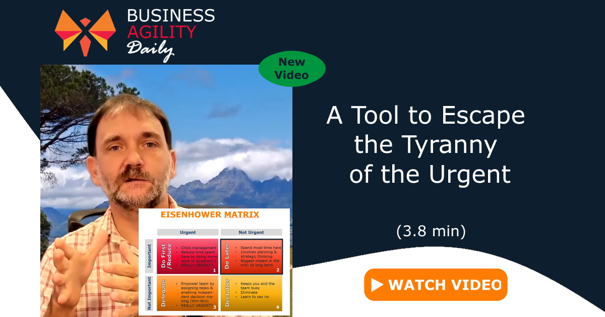 Isn't it amazing how the simple tools sometimes save the day? One such tool is the Eisenhower Matrix. <a href="/Mathias/">Mathias Bynens</a> tells you in 3.8 minutes how to use it in your team. xuviate.com/business-agili… #businessagilitydaily